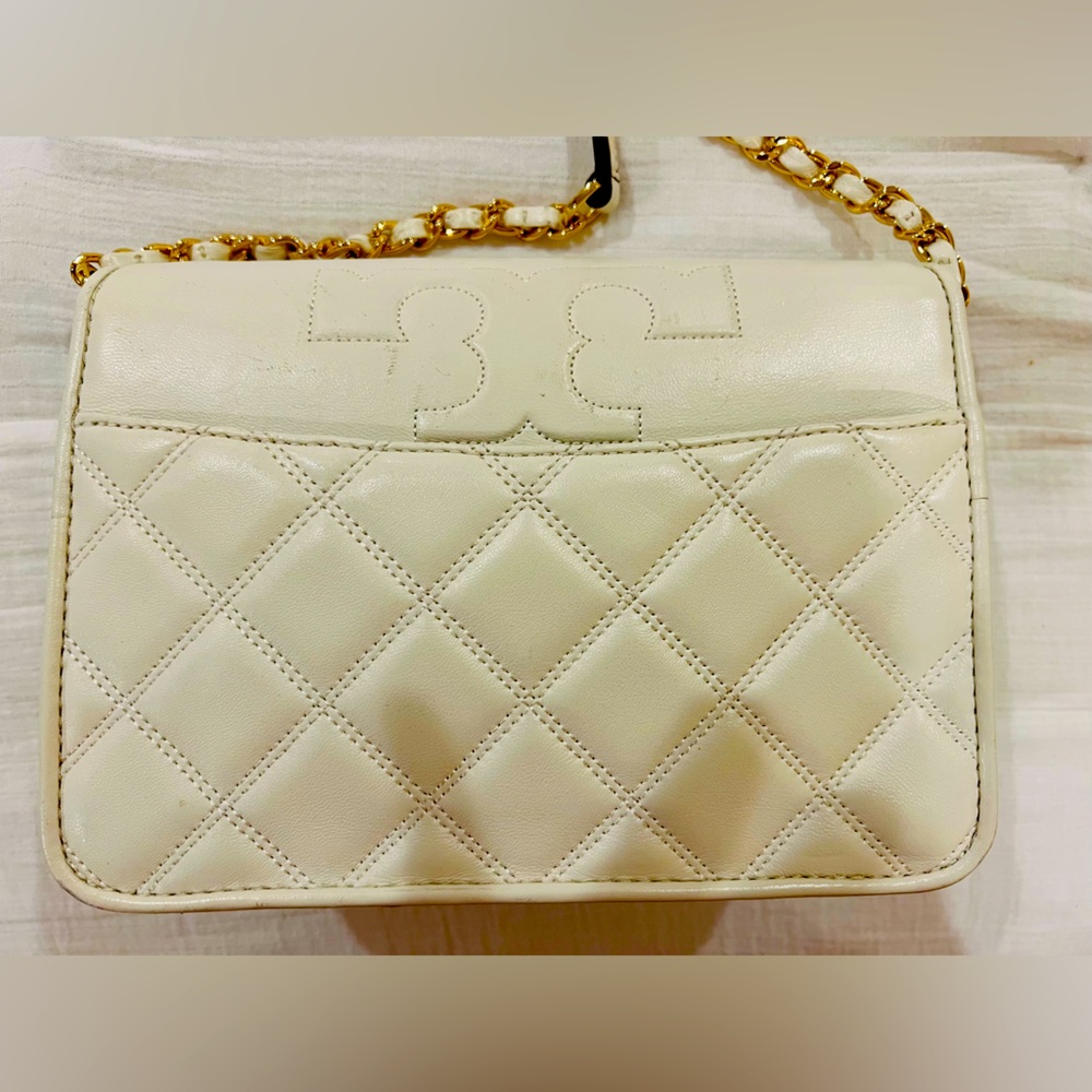 Tori Burch White Leather Crossbody Bag with Gold Hardware